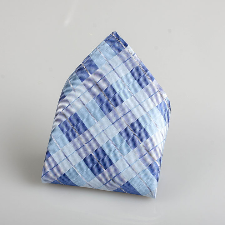 Chairman Style Keith Blue hedvábný kapesníček s mřížkou