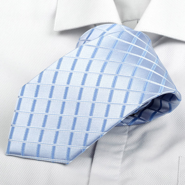 Chairman style Lenard Light Blue pánská hedvábná kravata s mřížkou